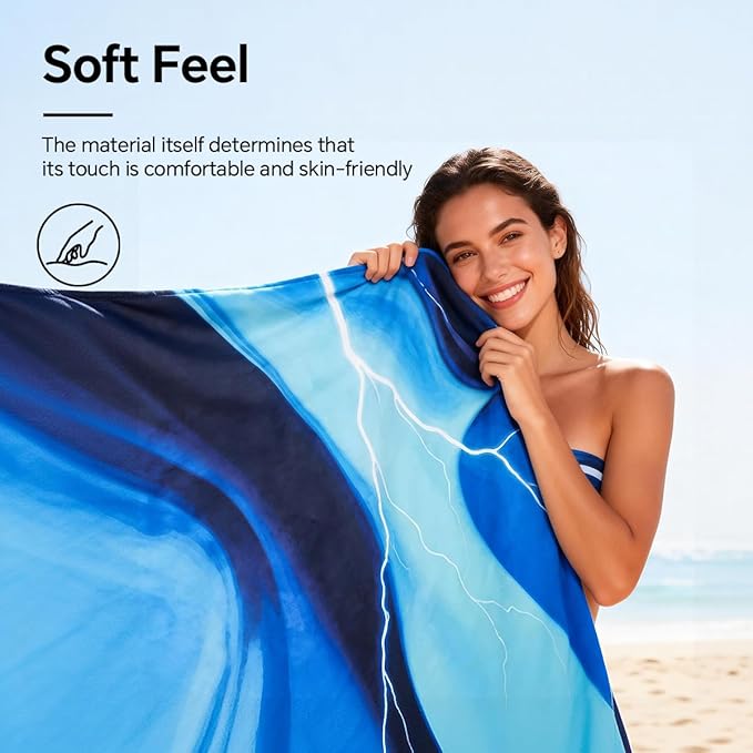 2-Pack Extra Large Microfiber Beach Towels 63×31 Inches Sand-Resistant Design Ultra-Fast Drying Lightweight Foldable Travel Towels Perfect for Pool, Swimming, Gym, Camping, Yoga