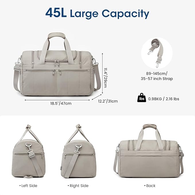 G4Free 45L Travel Duffle Bag for Women Men 3 in 1 Duffel Bags with Shoes Compartment Gym Backpack for Weekender Overnight, Camel