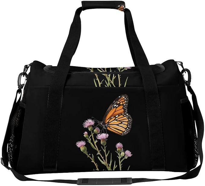 Monarch Butterflies Aspen Thistle Duffle Bag Gym Bag for Workout Travel Tote with Detachable Straps