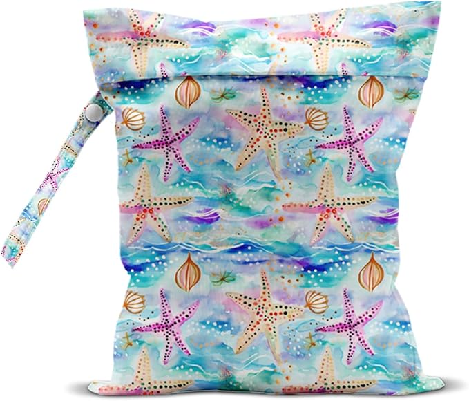 Wet Bag for Swimsuit, Beach Travel Essentials Wet Dry Bag, for Sunscreen Toiletry Dirty Clothes Yoga Gym Diaper, Friends Summer Beach Vacation Gifts. Starfish shells