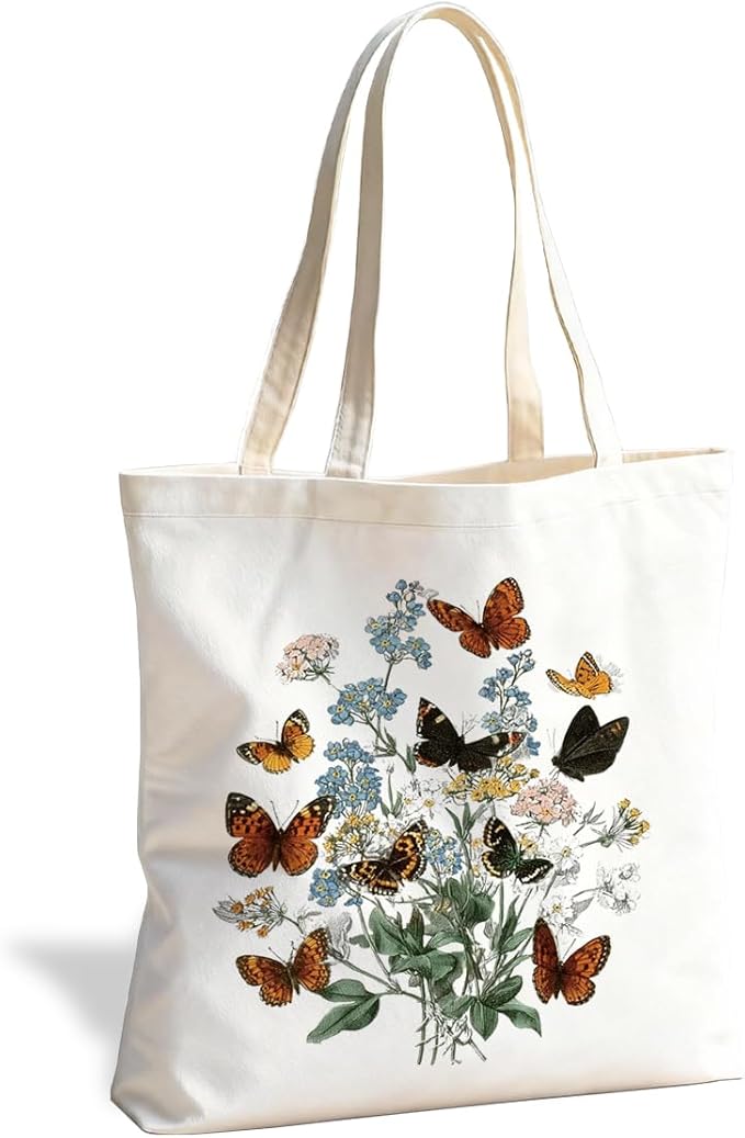 Canvas Tote Bag for Women, Vintage Print Handbag, Aesthetic Shopping Bag for Work Travel Beach, Everyday Shoulder Tote