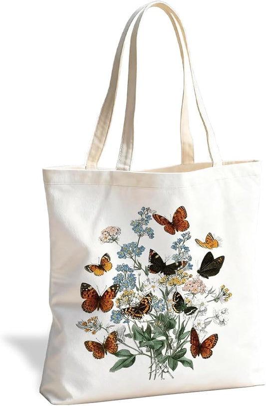 Canvas Tote Bag for Women, Vintage Print Handbag, Aesthetic Shopping Bag for Work Travel Beach, Everyday Shoulder Tote