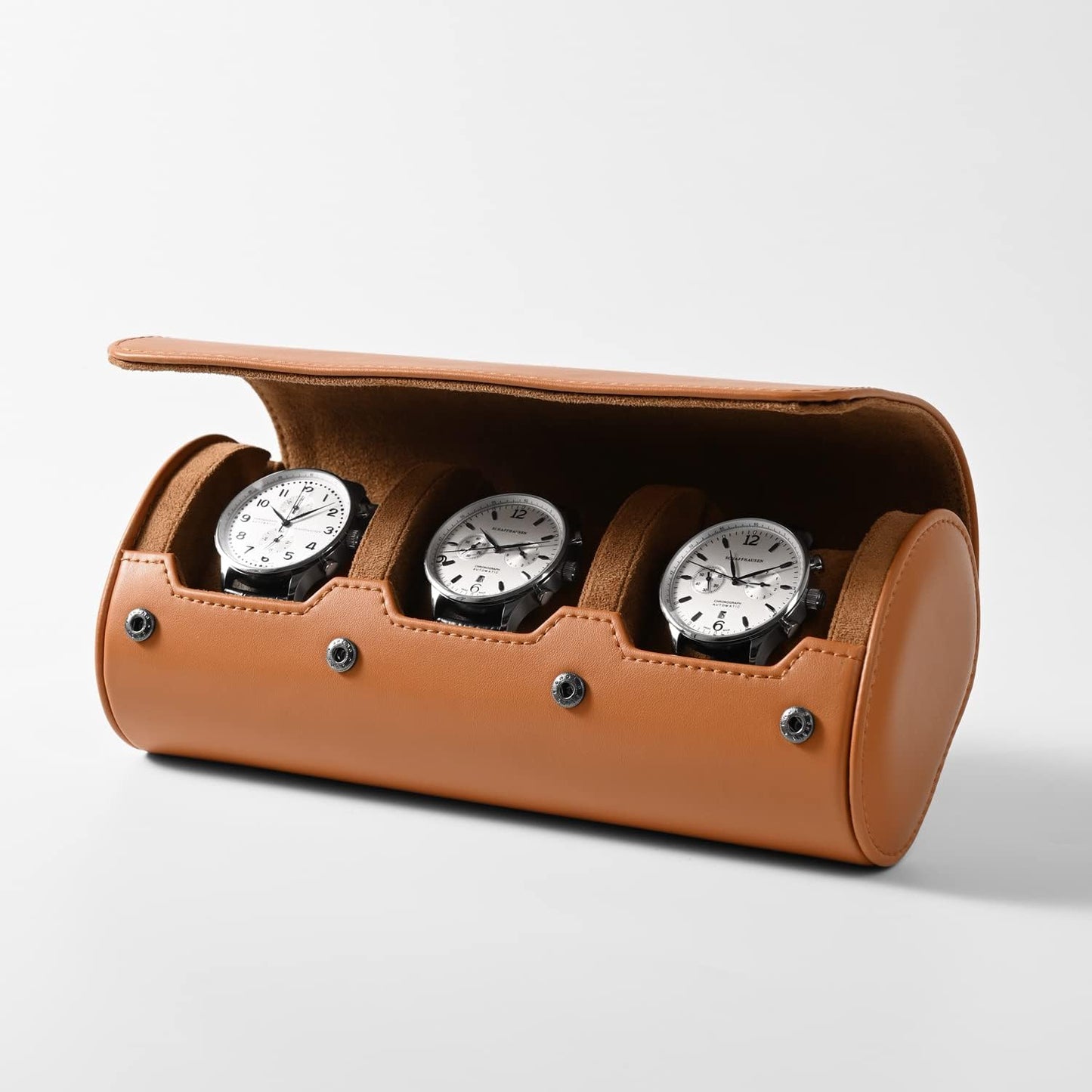 Oirlv Premium Leather Watch Roll Travel Case 3-Slot Watch Box for Men and Women Storage & Organizer Display, Anniversary Birthday（Brown）