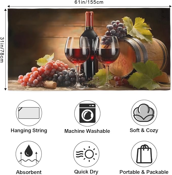 Wine Barrel Fruit Bowl Beach Towel, Large Microfiber Quick Dry Lightweight Pool Bath Towels Sand Free Beach Blanket for Summer Cruise Yoga Camping Travel Vacation Essentials 31 x 61 in