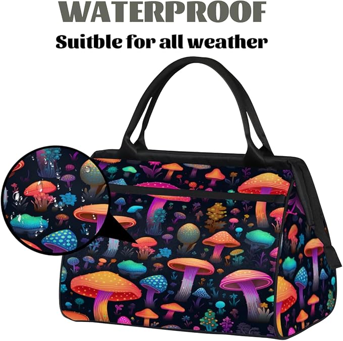 Colorful Mushrooms Overnight Weekender Bag for Women Men Travel Duffel Bags Waterproof Luggage Carry on Sports Yoga Gym Bag