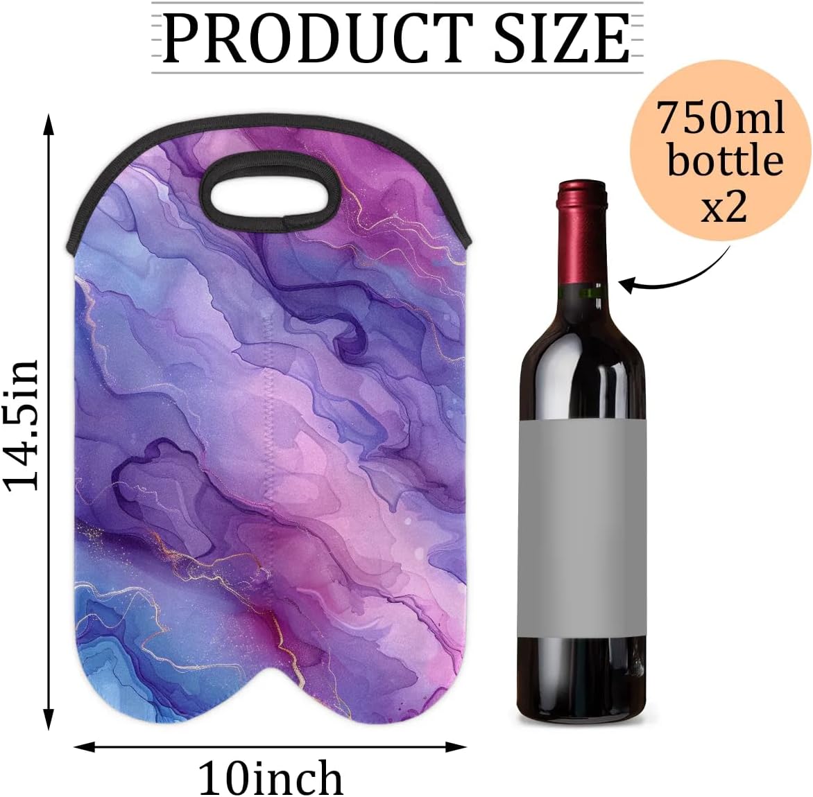 Wine Carrier Tote Personalized Bag for 2 Bottles - Neoprene Wine Bottle Holder with Carry Handle, Wine Protective Bag Insulated Bag Beer Cans Water Bottle Holder for Travel Picnic,Style13