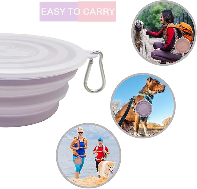 Large Collapsible Dog Bowl 35oz,2 Pack Portable and Foldable Pet Travel Bowls with 2 Carabiners & Lids for Dogs Cats and Small Animals (Macaron Purple+Pink, 1000ml)