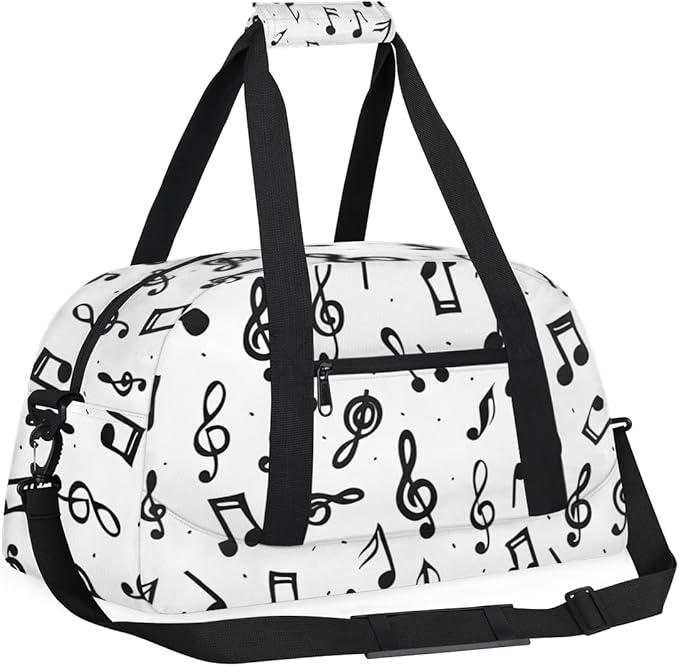 Musical Notes Gym Travel Duffle Bag for Women & Men with Front Zipper Pocket for Sports, Overnight, Weekender, Carry On,Workout & Dance Bag,18.9 * 8.7 * 10.6 in