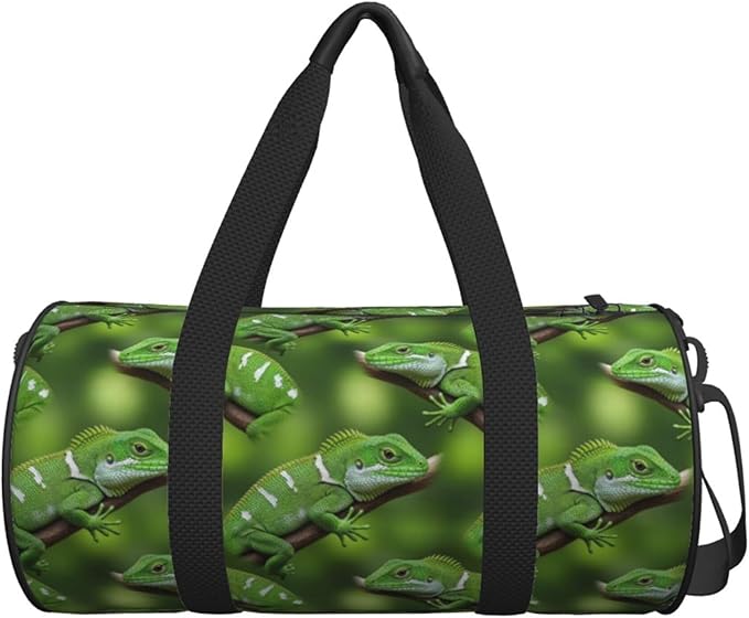 Round Duffel Sports Bags Travel Gym Fitness Gym Beach Swim Bags Green Bearded Dragon Lizards Climbing The Tree for Men Women