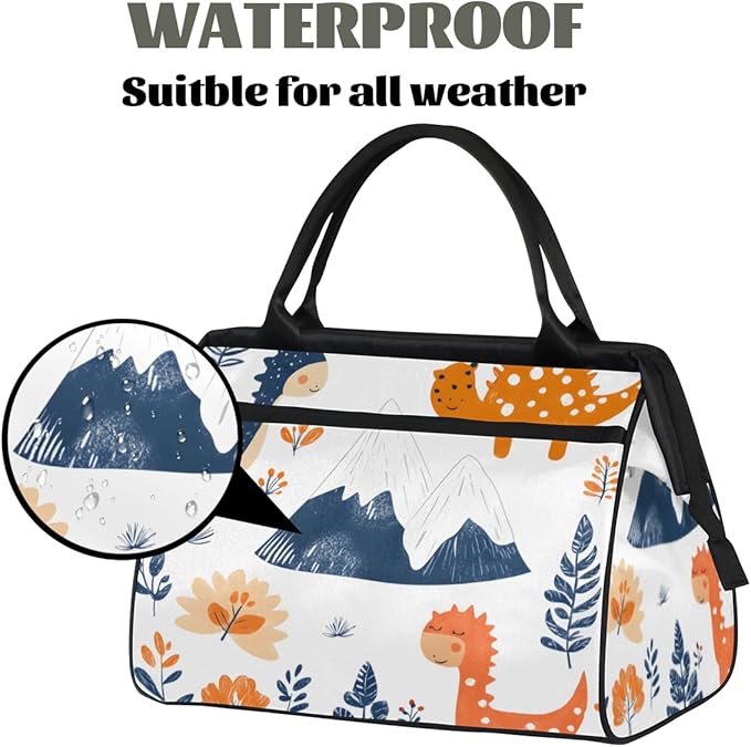 Cartoon Dino Overnight Weekender Bag for Women Men Travel Duffel Bags Waterproof Luggage Carry on Sports Yoga Gym Bag