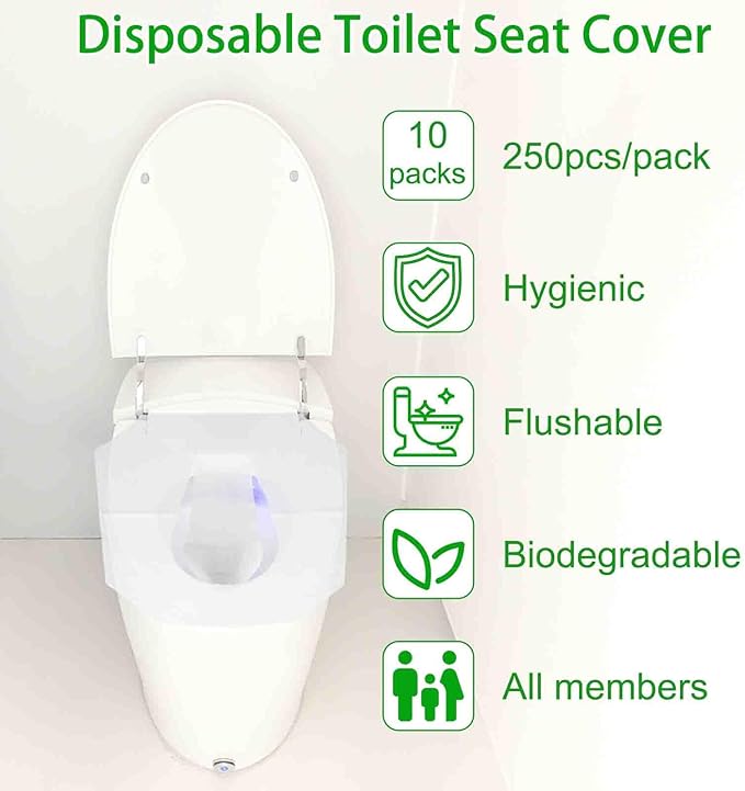 Disposable Toilet Seat Cover(2500Pcs, 10 Packs of 250), Disposable Toilet Seat Covers Flushable, Paper Toilet Seat Liners for Public, Commercial Wall Dispenser, 16.7 x 14.2in Half-Fold