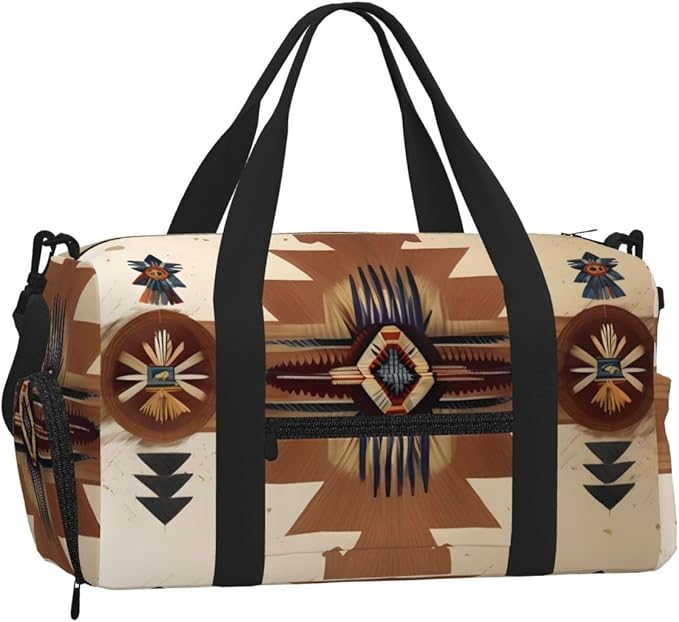 Native American Patterns Print Gym Bag with Shoe Compartment for Women Men, 17.7in Sports Duffle Weekender Tote, Overnight Travel Duffel Bag Carry On