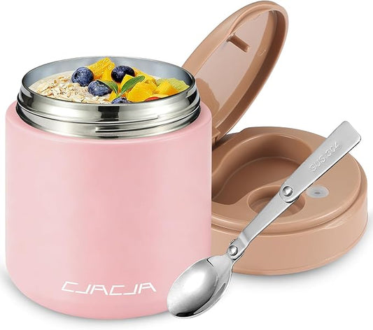 Insulated Food Jar for Kids - 15.2 Oz, Thermo for Hot Food, Soup Thermo, Insulated Food Container, Termos Para Comida Caliente, Width Mouth Stainless Steel Lunch Box with Spoon, Pink