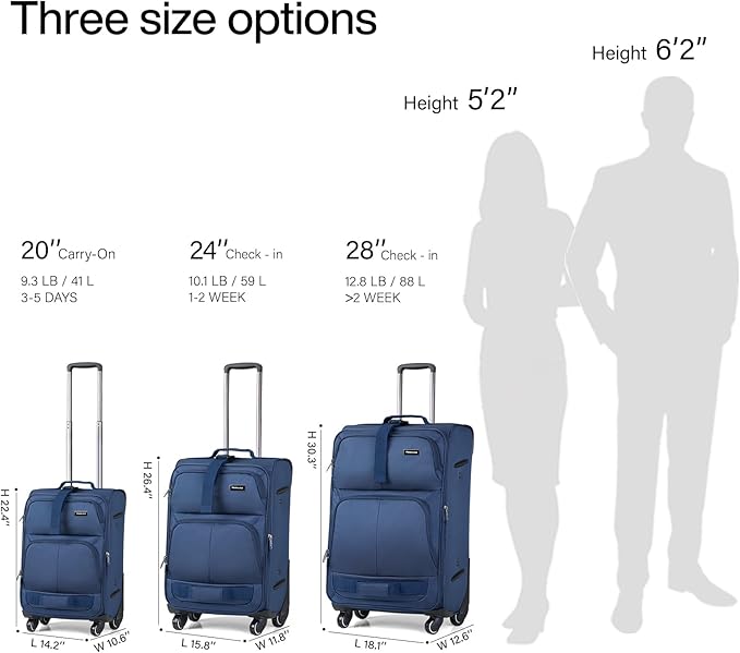 Hanke 24 inch Softside Expandable Luggage with Spinner Wheels, Medium Size Suitcase Checked Luggage Travel Luggage Rolling Suitcase,Blue