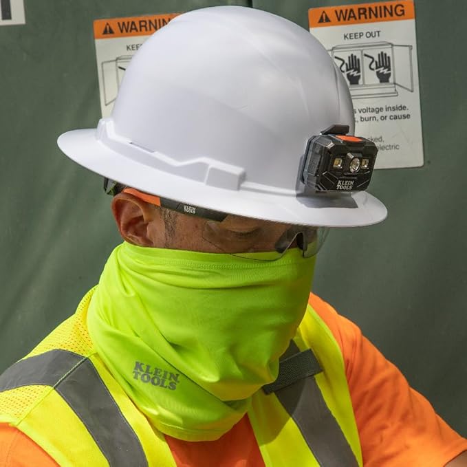 KLEIN TOOLS 60465 Cooling Band for Neck and Face with Evaporative Performance Knit Fabric, Cools Instantly When Wet, UPF 50 Protection, Yellow
