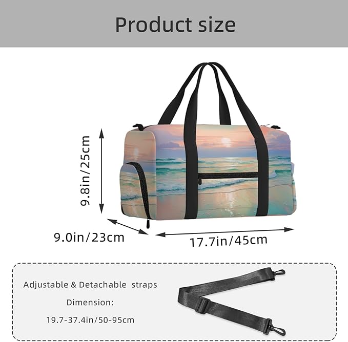 Tranquil Beach Landscape Women'S Gym Duffle Bag With Shoes Compartment, Ideal For Travel, Gym, Sports, Duffel, Weekender