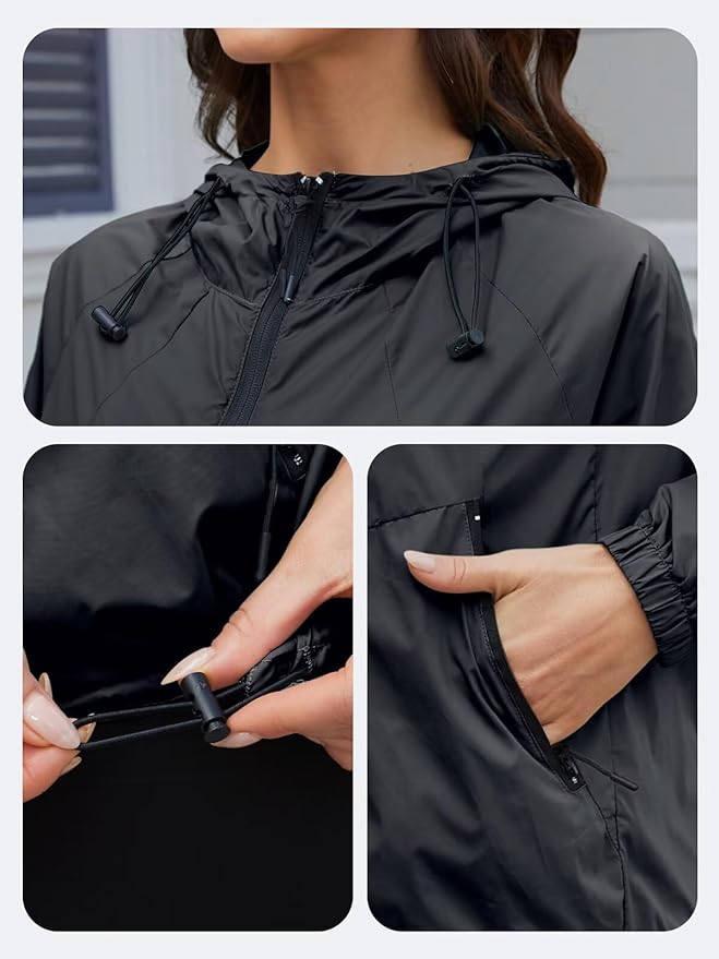 Packable Rain Jacket Women Waterproof Lightweight Jacket With Hood Womens Windbreaker Jacket S-XXL
