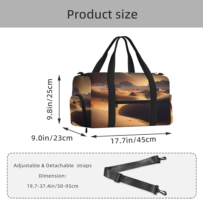 Desert Stars Print Gym Bag with Shoe Compartment for Women Men, 17.7in Sports Duffle Weekender Tote, Overnight Travel Duffel Bag Carry On