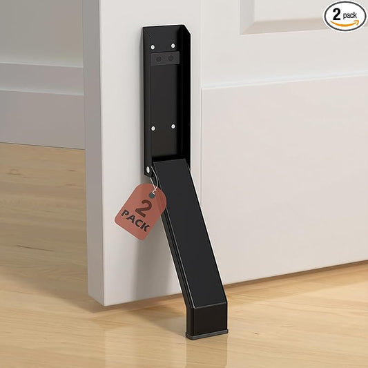 Door Stop, No Drilling Door Stoppers to Keep Door Open, Easy Pedal Kick Down Door Holder, Bottom of Door (Black x 2 Pack)