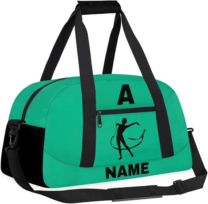 Personalize-Kids-Sports-Duffel-Bags With Custom Name Text Carry-On Overnight Travel Gym Lightweight Dance Pattern Sports Bags For Girls Boys Kids,Green