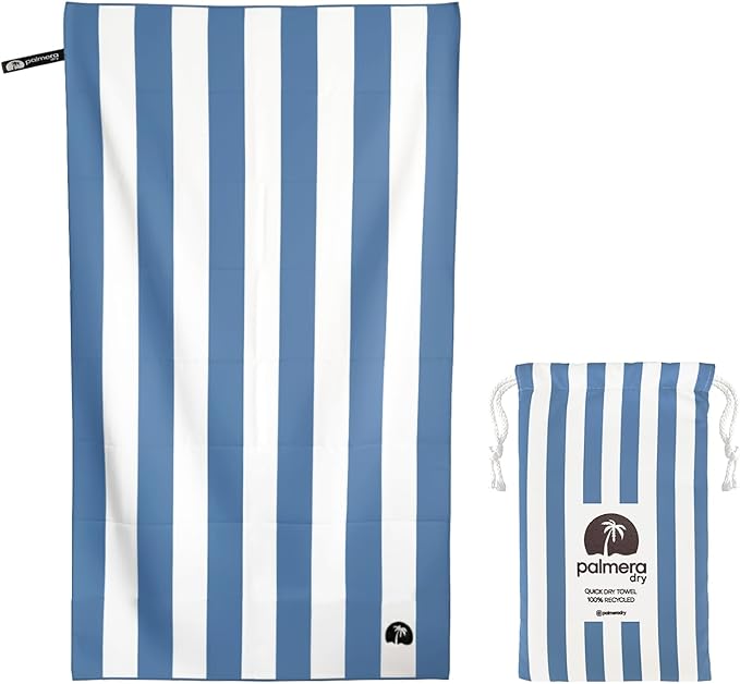 Microfiber Quick-Dry Travel Towel – Super Absorbent, Lightweight, Compact – Sand Resistant, Soft, Packable + Mesh Carry Bag – Beach, Pool, Gym, Camping & Yoga (Blue/White)