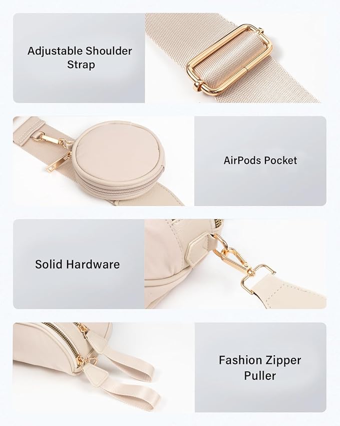 Large Nylon Crossbody Bags for Women Spacious Bum Bags for Women Crossbody Large Fanny Pack Sling Bag with Removable Wallets Purse Belt Pouch (Beige)