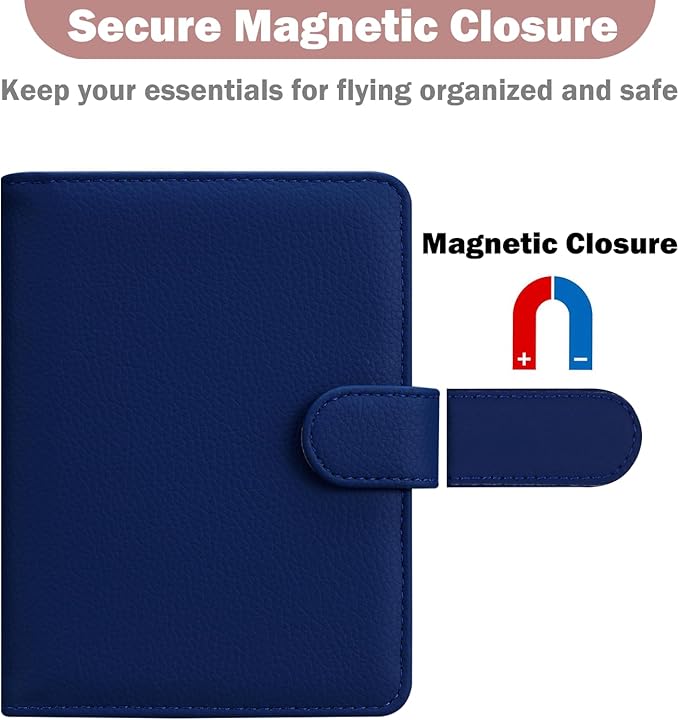 HOTCOOL Passport Holder Travel Essentials Airplane & Cruise Essentials Ship Leather Wallet Cover Case RFID Blocking Women & Men Vacation Travel Accessories Gifts Deals, Litchi - Navy Blue