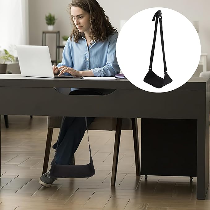 PRETYZOOM Portable Airplane Foot Hammock Footrest for Travel with Pe Board Support, Adjustable Dark Foot Rest Cushion for Adults, Airport and Office Footrest Essentials