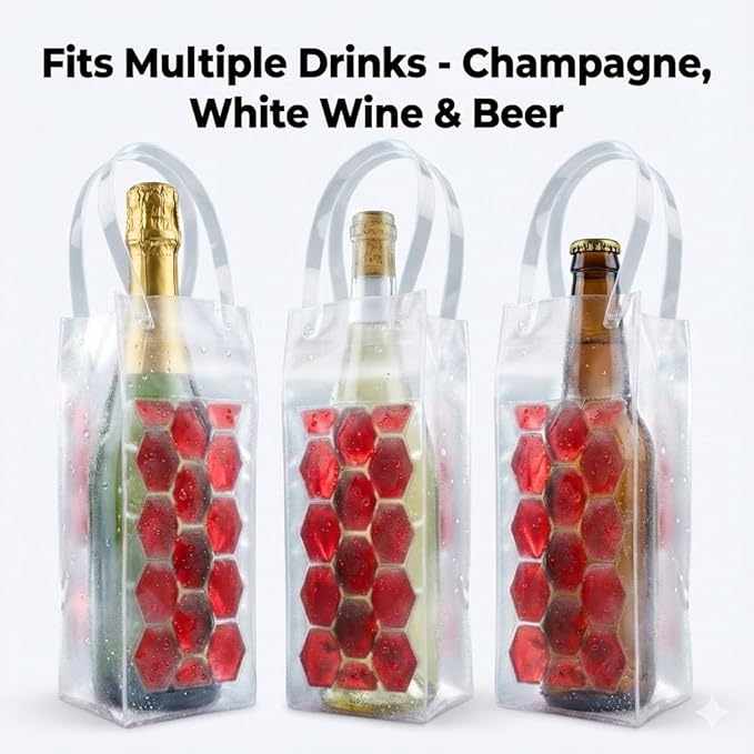 Portable Wine Chiller Bag - Collapsible Clear PVC Ice Bucket for Champagne & Beer - Reusable Wine Cooler Sleeve with Handle - Leakproof Carrier Tote for Picnics, BBQ, BYOB & Outdoor Parties (red)
