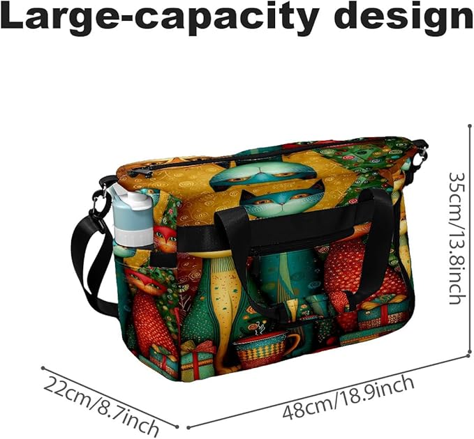 Fantasy Cat Multi Gym Bag for Women & Tennis Bag, Large Sports Duffel Bag Waterproof with Ventilated Shoe Compartment & Front Racket Sleeve, Lightweight Travel Weekender Overnight Bag