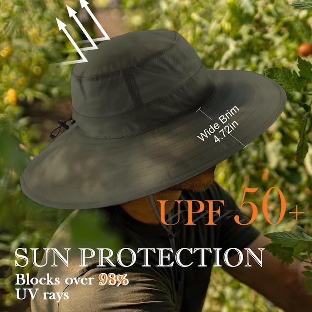 Home Prefer UPF50+ Mens Sun Hat Wide Brim Fishing Hat Foldable Large Brim UV Protection Sun Hat for Men Women Beach Gardening