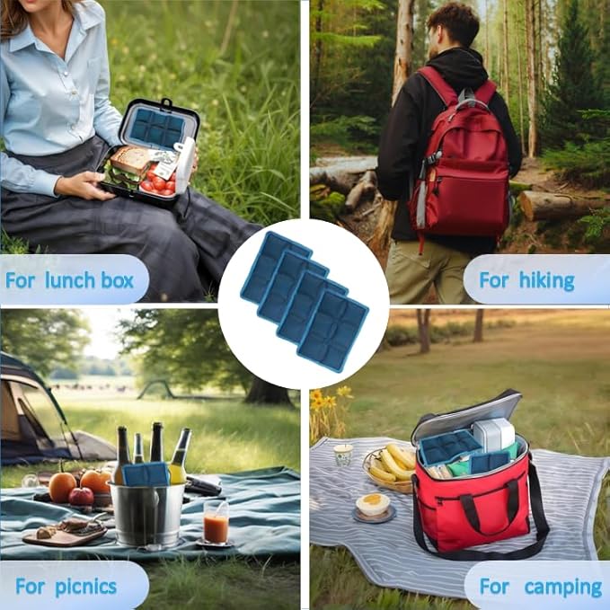 4pcs Ice Packs for Lunch Boxes & Coolers - Reusable,Lightweight Cooler Ice Pack for Food Freshness, Drinks Freezer (6”x4”x0.7”) - Non-Toxic Cooler for Picnic, School, Sports & Camping