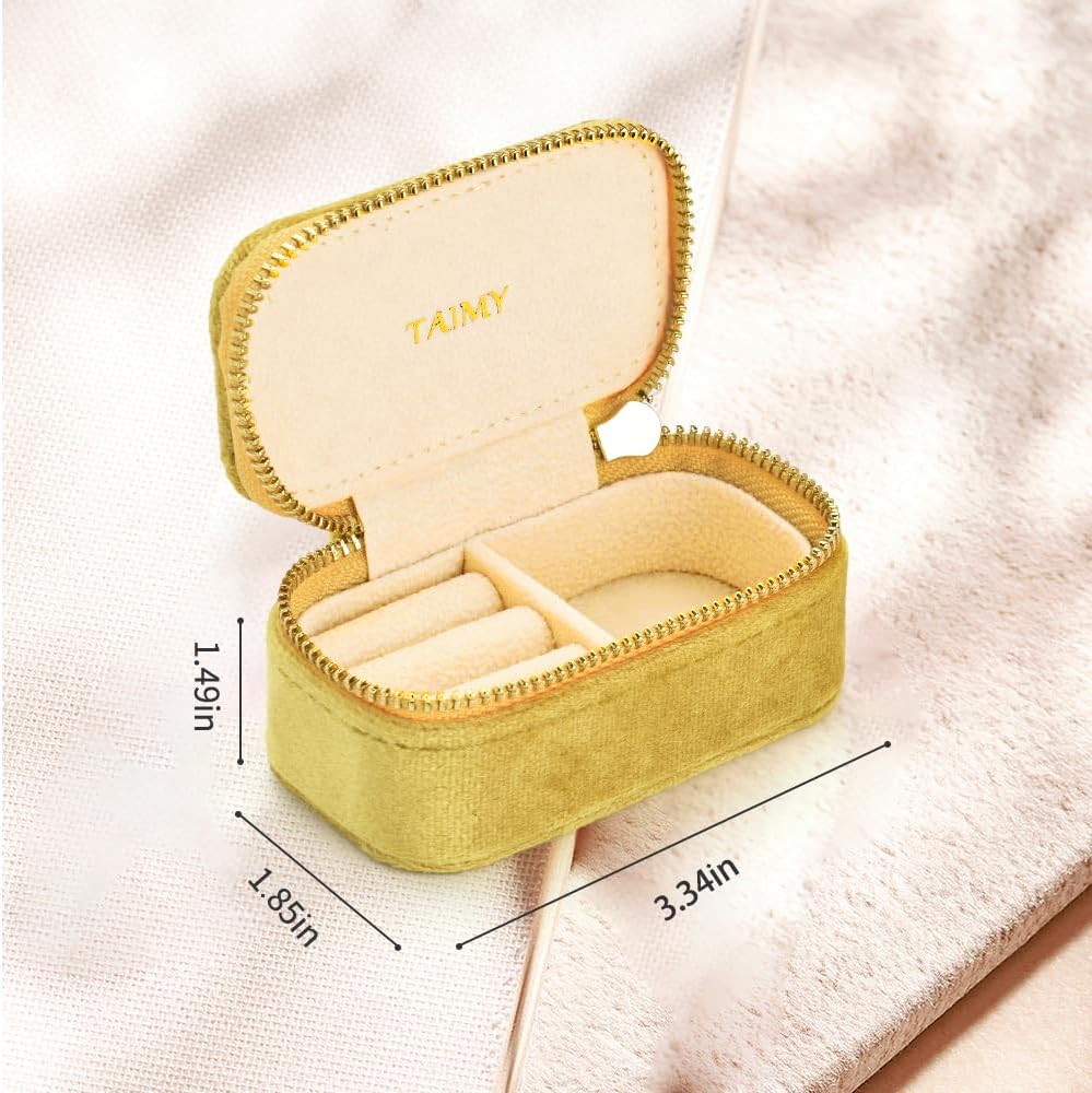 Small Travel Jewelry Case, Mini Tiny Plush Velvet Jewelry Box for Women and Girls, Pocket Size Jewelry holder organizer for Rings Earrings and Small Items(Yellow)