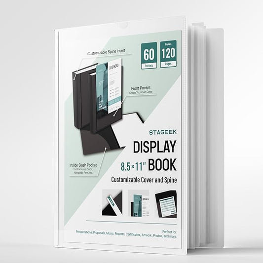 60-Pocket Portfolio Binder Display 120 Pages, 8.5x11 Binder with Plastic Sleeves, Art Portfolio Folder with Clear Sheet Protectors, Presentation Book for Artwork, Document Organizer