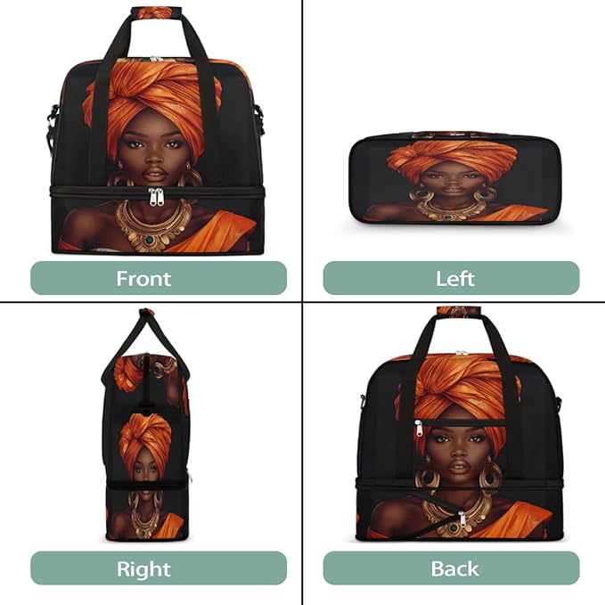 Foldable Travel Duffel Bag for Women - Carry on Personal Item Bag with Shoes Compartment, Weekender Overnight Duffle Bags Sport Tote Gym Luggage for Airplanes Traveling(African Ethnic Woman)