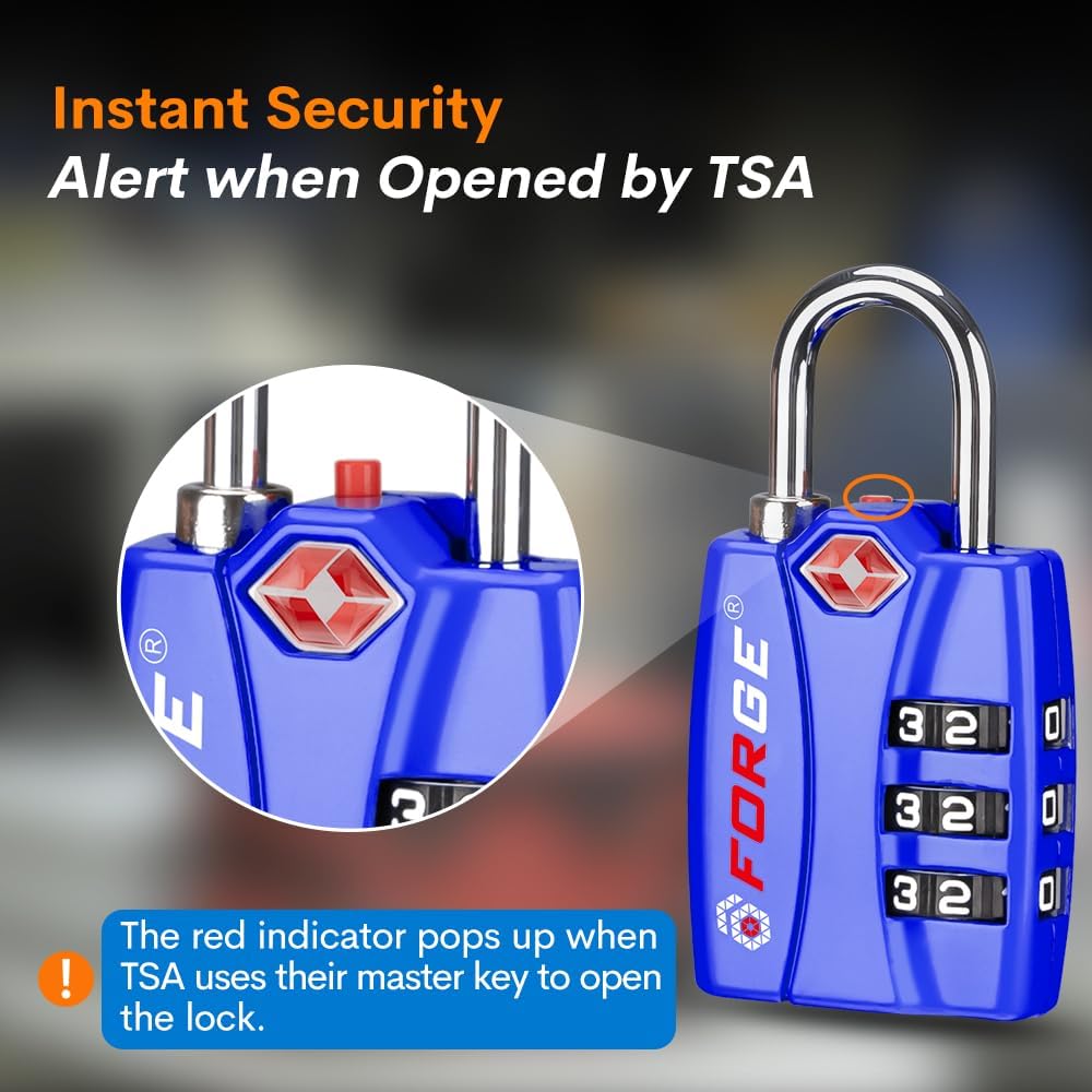 Forge TSA Locks 2 Pack - Open Alert Indicator, Alloy Body and Hardened Steel Shackle with Re-settable 3-Digit Combination