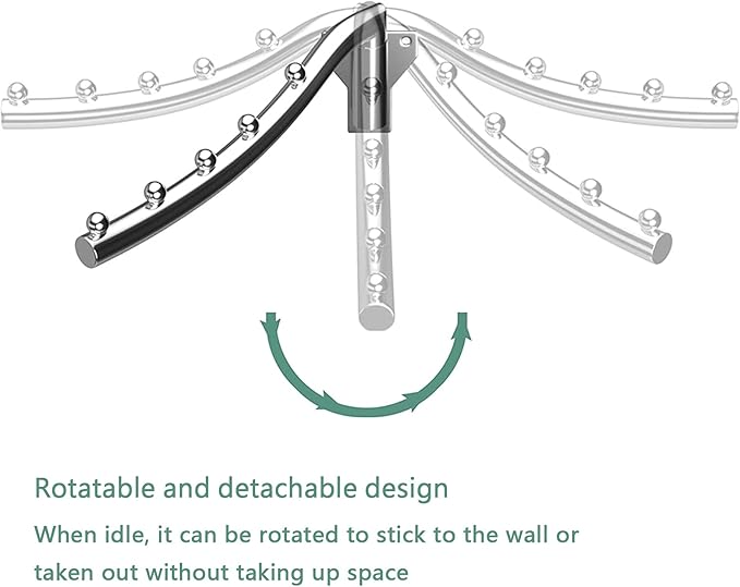 Folding Wall Mounted Clothes Hanger Rack, Stainless Steel Garment Hooks with Swing Arm Holder, Space Saver Clothing Hanging System Closet Storage Organizer with Screws for Bedroom Laundry Room, 1 Pack
