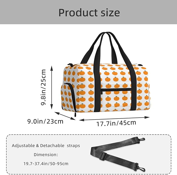Sports Gym Bag Orange Fruit Pattern Travel Duffel Bag With Shoe Compartment Shoulder Strap, Lightweight Water-Resistant Weekend Overnight Totes For Women Men