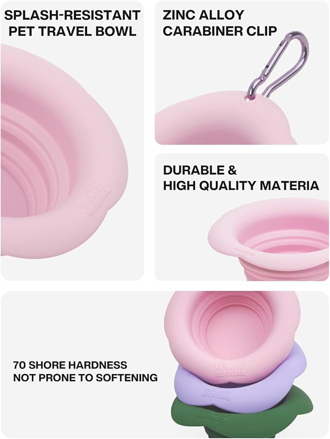Silicone Collapsible Dog Bowls, No Splash Spill Proof Dog Travel Bowls Integrated Molding Portable Pet Bowl for Outdoor Camping Hiking(Pink, S)