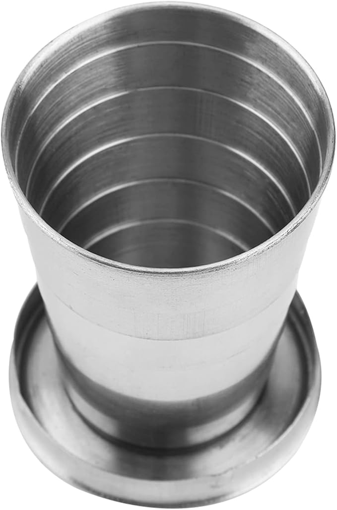 Stainless Steel Collapsible Cup, Folding Camping Cup Portable Shot Glass Foldable Drinking Cup Drinkware with Lid and Keychain for Outdoor Travel Picnic Fishing Hiking Cycling Water, 250ml