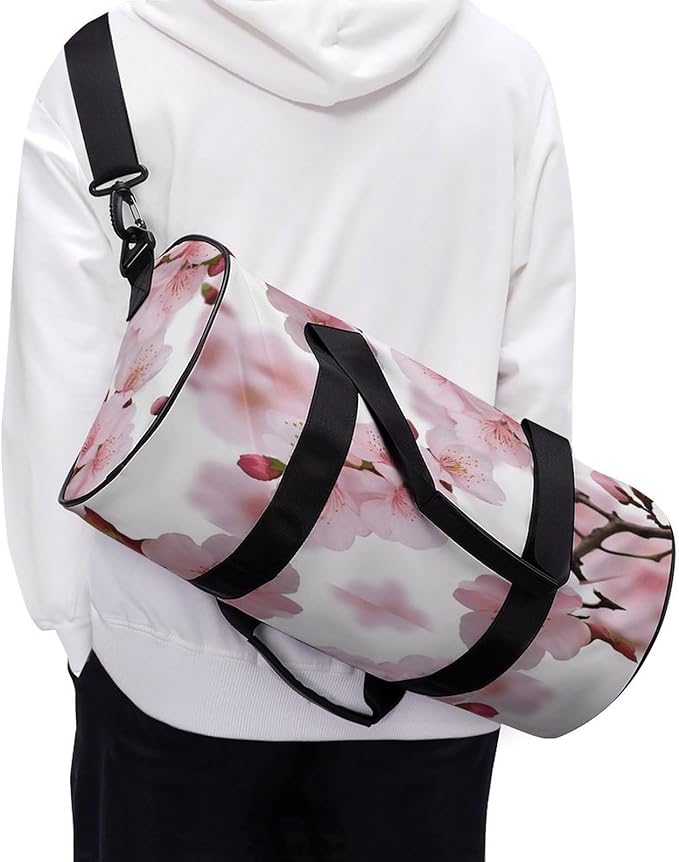 Sports Gym Bag for Women Men Travel Duffel Bag Tote Weekender Bag Cherry Japanese Cherry Blossom Carry on Overnight Bag for Travel Swimming Fitness Workout Sports Duffle Bag
