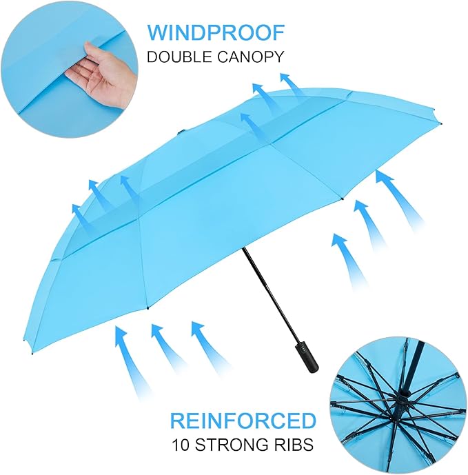 G4Free 42/46/54/62 Inch Large Golf Umbrella Compact Reverse Travel Umbrella 10 Ribs Windproof for Rain Double Canopy Automatic Open Close