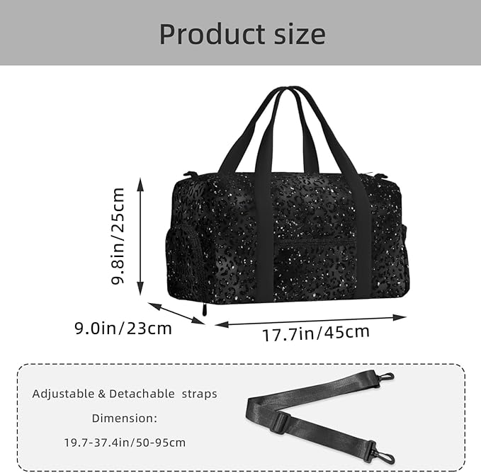 Cute Black Cheetah Leopard Skin Print Animal Women'S Gym Duffle Bag With Shoes Compartment, Ideal For Travel, Gym, Sports, Duffel, Weekender