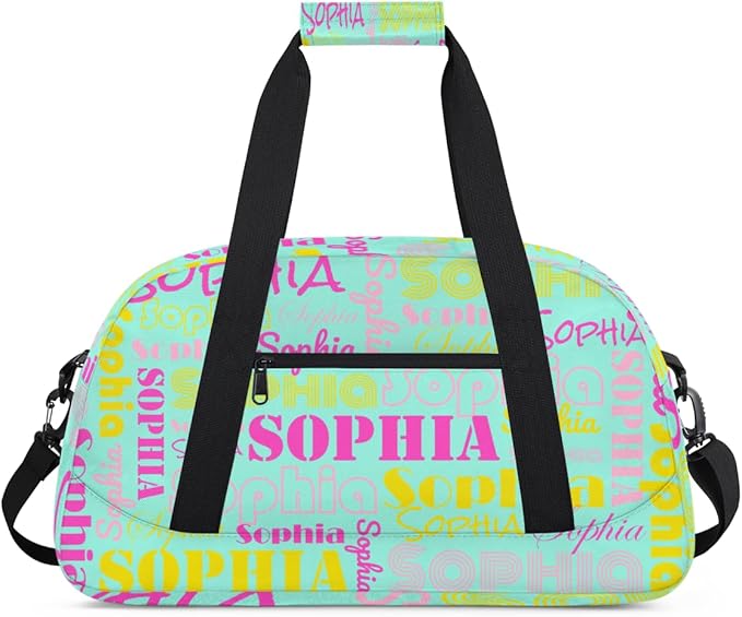 Personalized Ballet Dance Bag for Girls, Custom Name Gym Sport Duffle Bag, Cheerleader Bags for Travel Weekender Overnight, Mint Green Pink