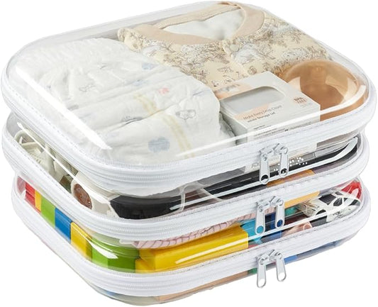 3-Pack Large Clear Hard Shell Zipper Pouches, Clear Zipper Bags, Hard Case Pouches for Purse & Diaper Bag Organizer,and Travel Essentials (3L