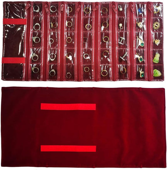 Travel Jewelry Roll Bag Portable Organizer Pouch With Grids&PVC Cover Storage Bags for Necklace, Bracelet, Bracelet,Ring, Badge, Pendant