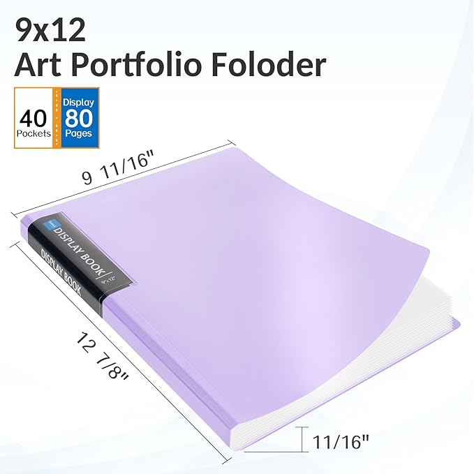 4 Pack Art Portfolios 9"x12", 40 Pockets Large Portfolio Folder Display 80 Pages, Heavy Duty Art Portfolio Folder with Clear Sheet Protectors, Presentation Book for Artwork Document Organizer Binder