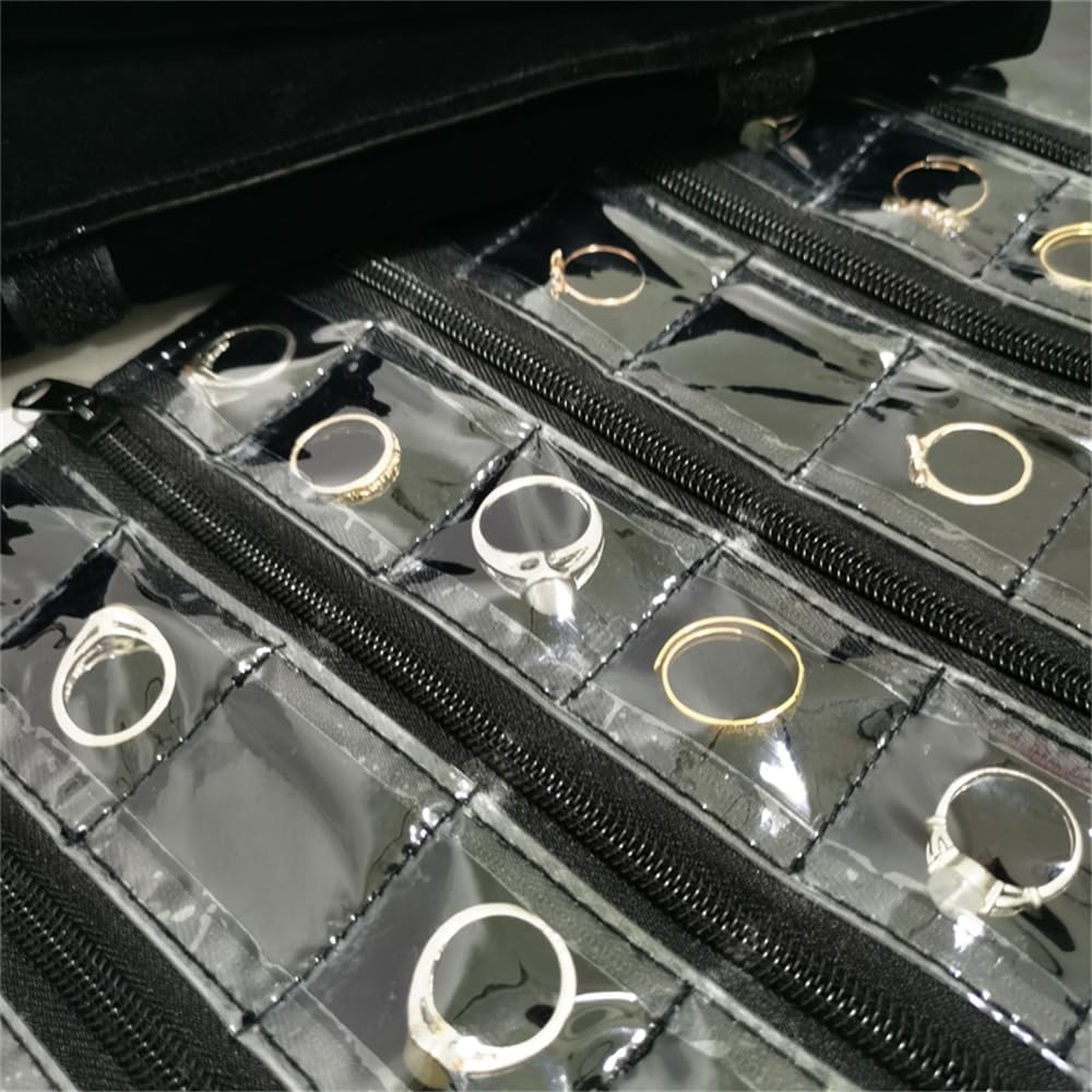 Travel Jewelry Roll Bag Portable Organizer Pouch With Grids&PVC Cover Storage Bags for Necklace, Bracelet, Bracelet,Ring, Badge, Pendant