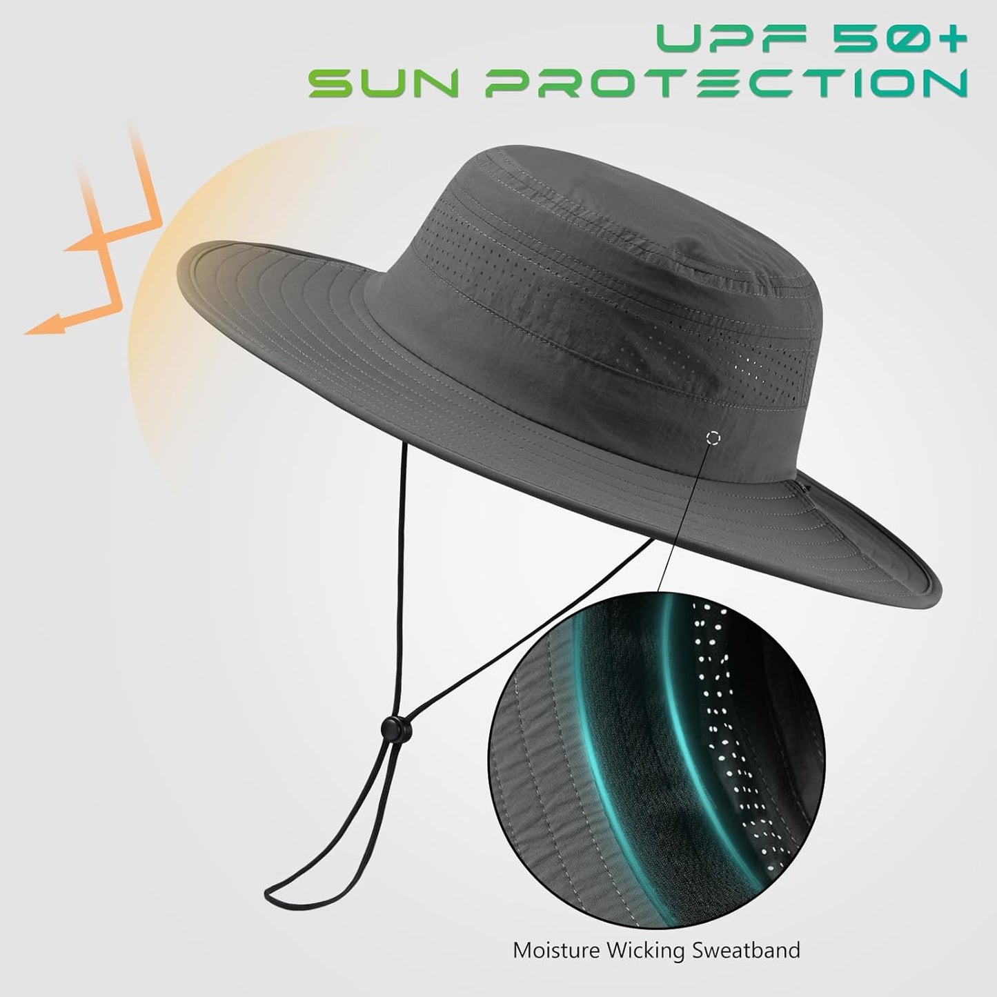 UPF 50+ Foldable Brim Water-Resistant Sun Bucket Hat with Laser Perforated Mesh Adjustable for Men Women Outdoor