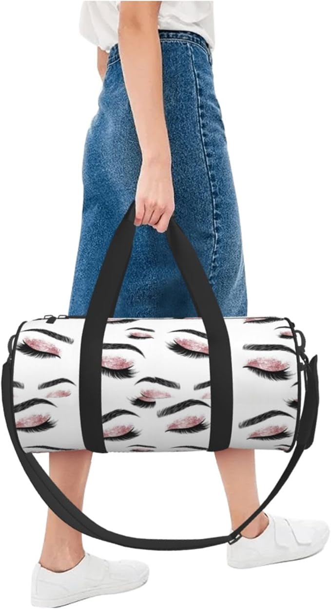 Sports Gym Bag Travel Duffel Bag Closed Eyes Lashes Rose Gold Black Eyelash White for Men Women Foldable Lightweight Yoga Gym Sports Bag